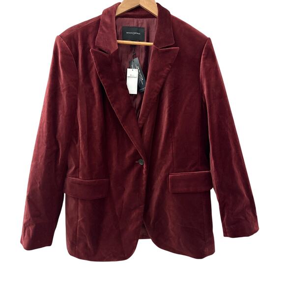 Banana Republic Plus Alyse Velvet Blazer Red Madder Size 16 - Picture 5 of 13